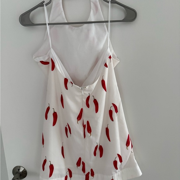 White Halter Mini Dress with Red Chili Print - Picture 4 of 4